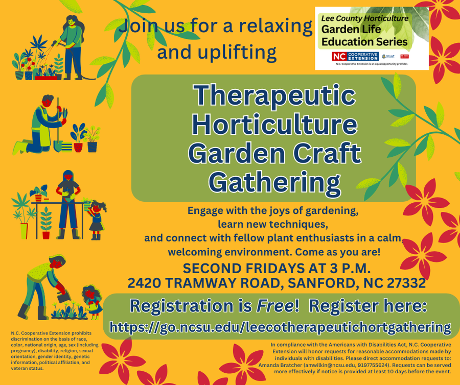 The Extension Master Gardener Volunteers of Lee County are excited to offer free Friday Therapeutic Horticulture Crafting opportunities to the community.