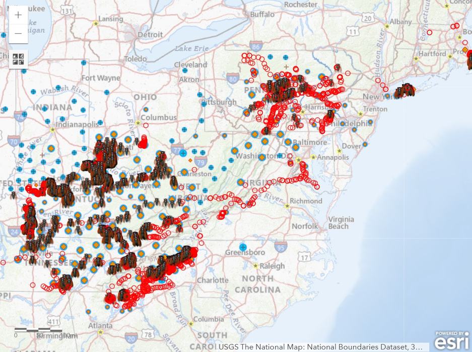 Map showing historical geographical range of periodical cicada Brood XIV (14)