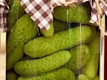 jar of pickles with brown and white cover