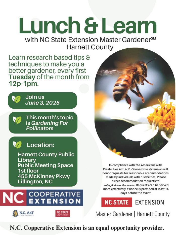 Lunch & Learn — June 3, 2025: Gardening For Pollinators at Harnett County Public Library
