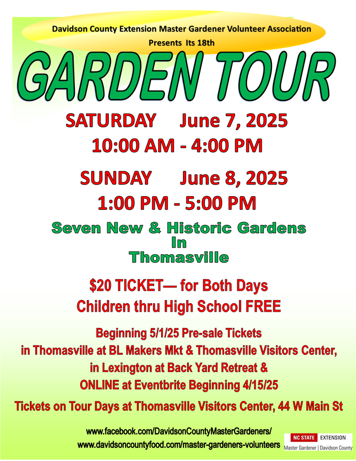 Garden Tour: June 7, 2025 10AM–4PM; June 8, 2025 1PM–5PM; Thomasville; $20 ticket