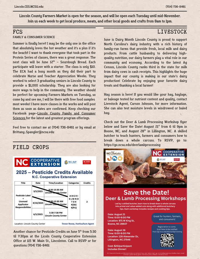 page 3 of June 2025 Newsletter with FCS, Livestock and Field Crop updates