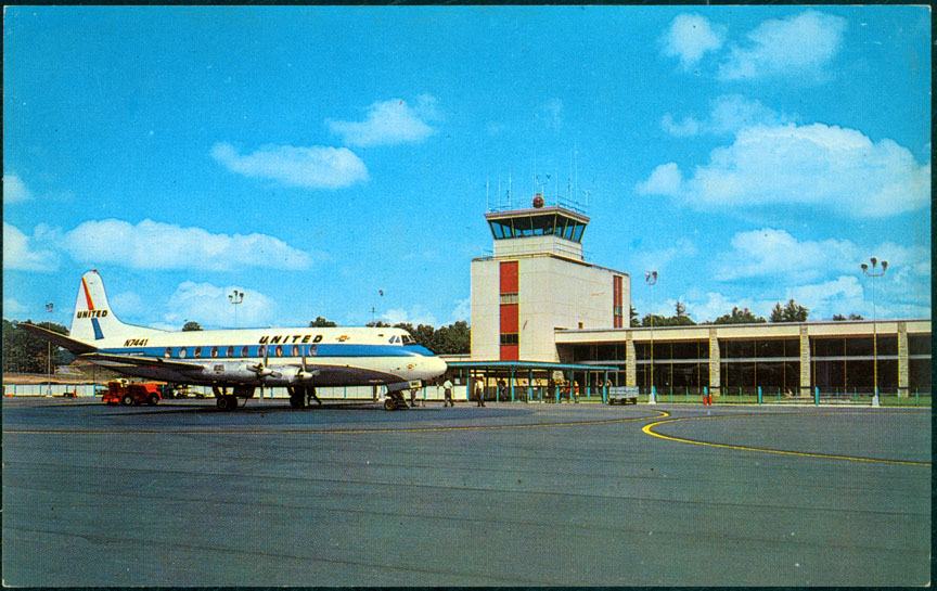 New Asheville Airport with United Airliner and Terminal Building in background.