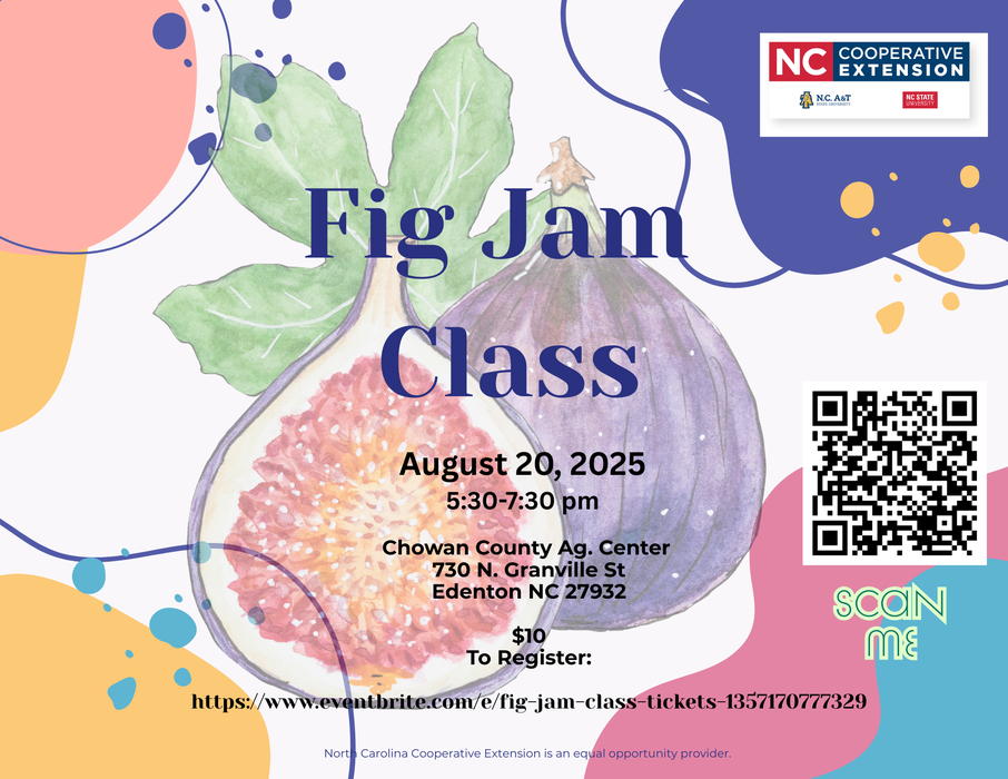 Fig Jam Class, Aug 20, 2025, 5:30–7:30 pm, Chowan County Ag. Center, 730 N. Granville St, Edenton NC