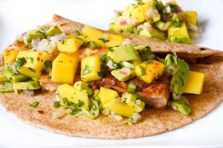 Fish Tacos w/ Avocado-Mango Salsa