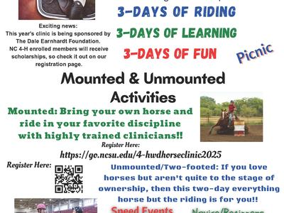 2025 West District 4-H Horsemanship Clinic, June 16–18, WNC Ag Center, Fletcher, NC