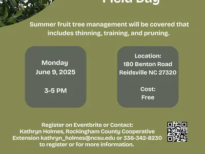 Fruit Tree Management Field Day — June 9, 2025, 3–5 PM; 180 Benton Road, Reidsville NC