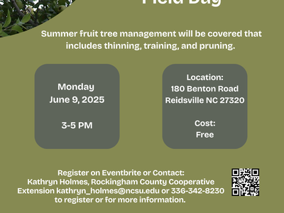Fruit Tree Management Field Day — June 9, 2025, 3–5 PM; 180 Benton Road, Reidsville NC