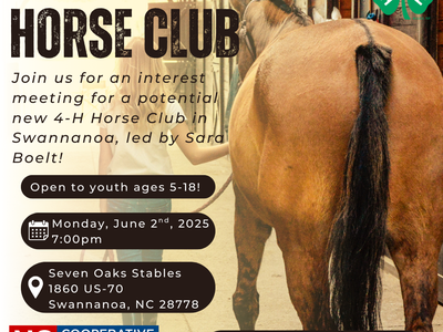 Buncombe County 4-H Horse Club meeting — June 2, 2025, 7:00 PM at Seven Oaks Stables