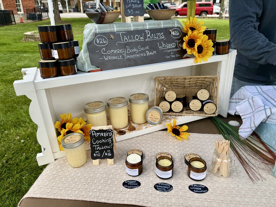 Tallow balms and cooking tallow.