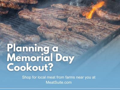 Steaks grilling over flame; overlaid text: "Planning a Memorial Day Cookout?"