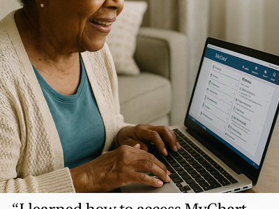 A woman using a laptop.