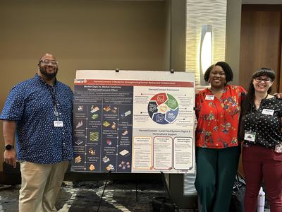 Agriculture Agent, Marcus Williams; Outreach Specialist, Sonni Dudley; and Food Security Program Assistant, Melodie Melbouci, also presented their poster at the NUEL Conference, “HarvestConnect: A Model for Strengthening Farmer-Restaurant Collaboration,."