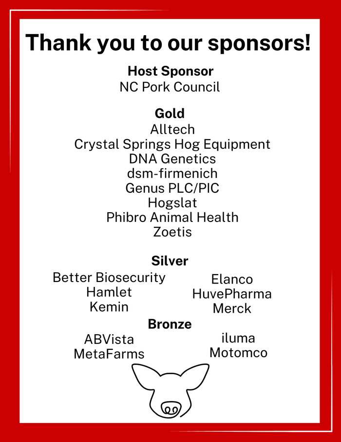 Thank you to our sponsors — Host: NC Pork Council; Gold, Silver, Bronze sponsor lists