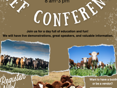 Tri-State Beef Conference poster - August 5, 2025, 8am-3pm; cattle photos; registration QR code.