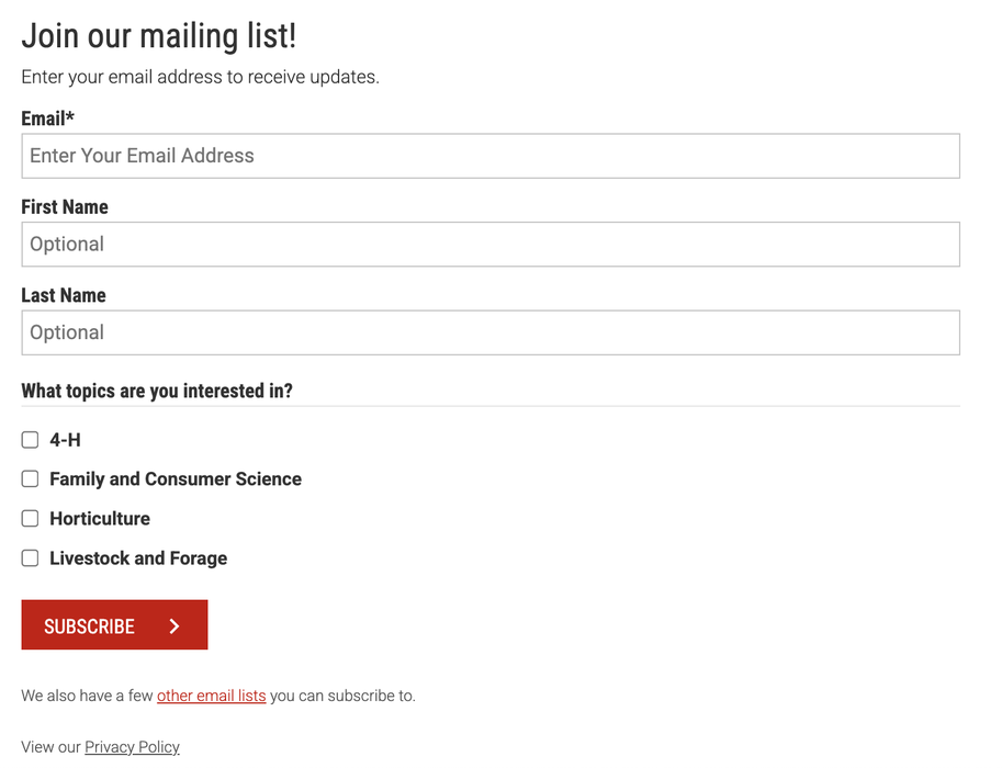 Email Subscription List