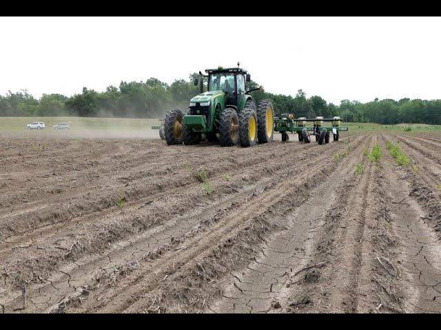 A tractor plants cotton.