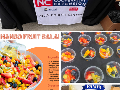 N.C. Cooperative extension booth with samples of a Mango Fruit Salad.