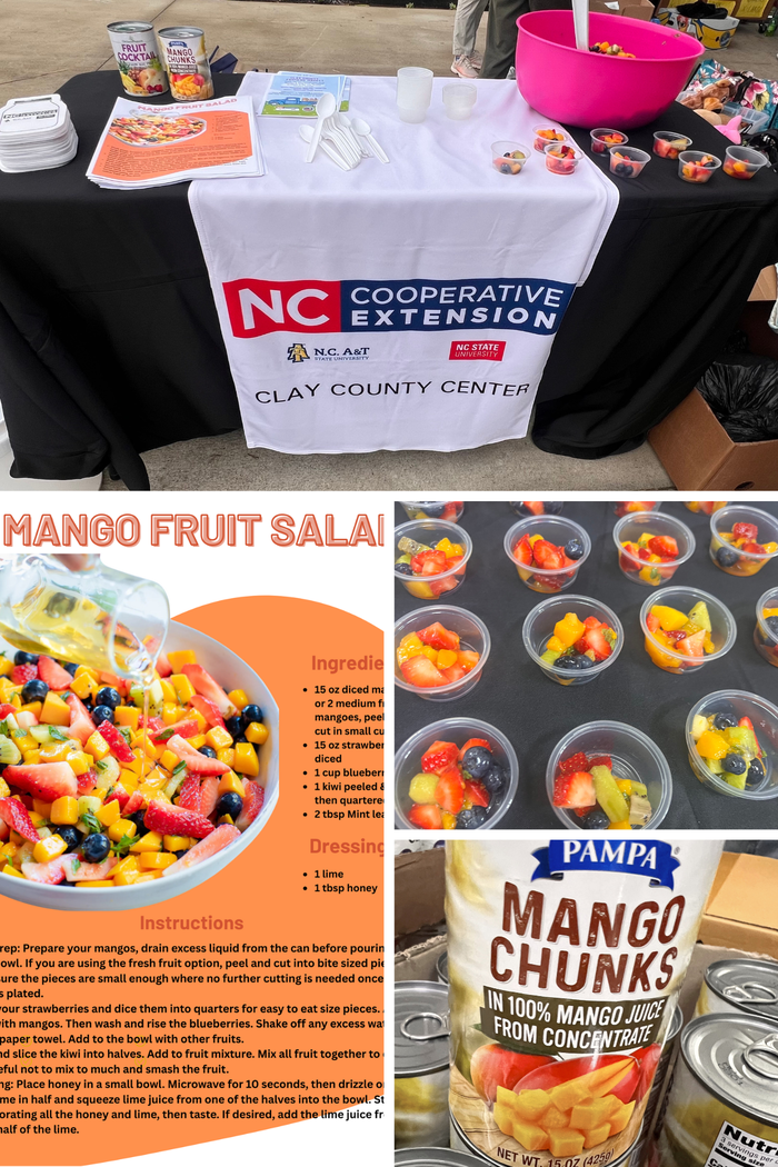 N.C. Cooperative extension booth with samples of a Mango Fruit Salad.