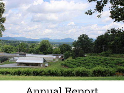 NC STATE MTN HORT Mills River, NC — cover photo of farms and mountains; text: "Annual Report 2024"