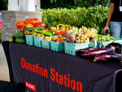 A Donation Station with fresh vegetables on it.
