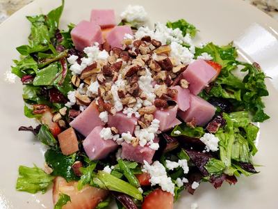 Ham, Strawberry and Goat Cheese Salad with Fig Vinaigrette