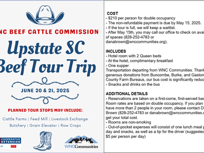 WNC Beef Cattle Commission flyer: Upstate SC Beef Tour Trip, June 20 & 21, 2025