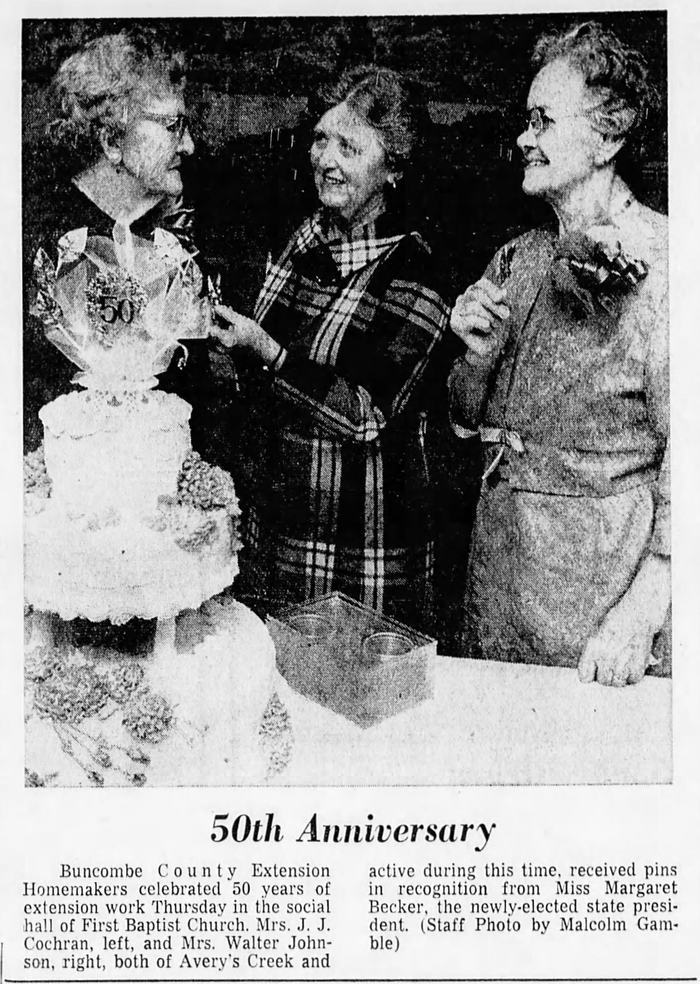 Three ladies celebrating the 50th anniversary of the Buncombe County Extension Homemakers group.