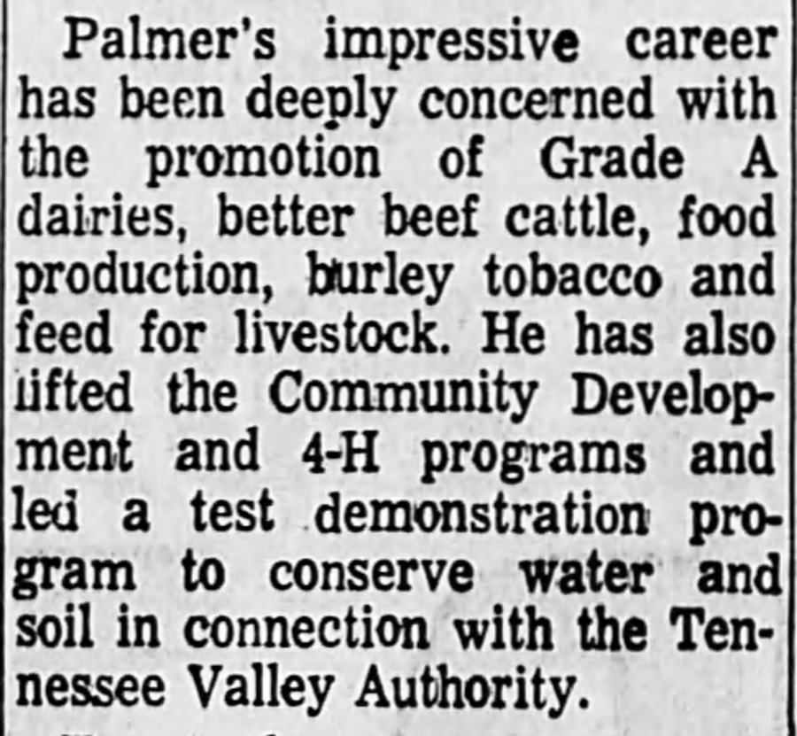 Newspaper announcement of W Riley Palmer retiring after 36 years of service.