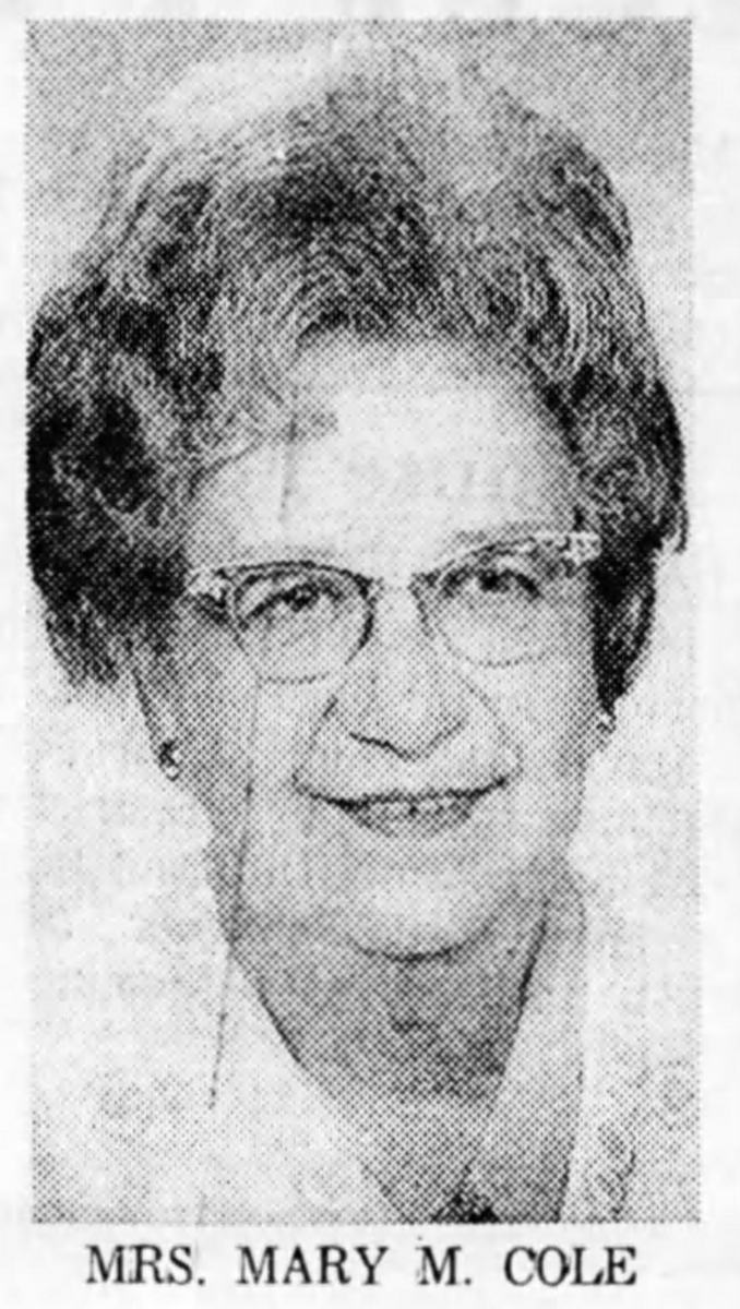 Black and white newspaper photo of Mary Cole, Cooperative Extension secretary for 28 years. 