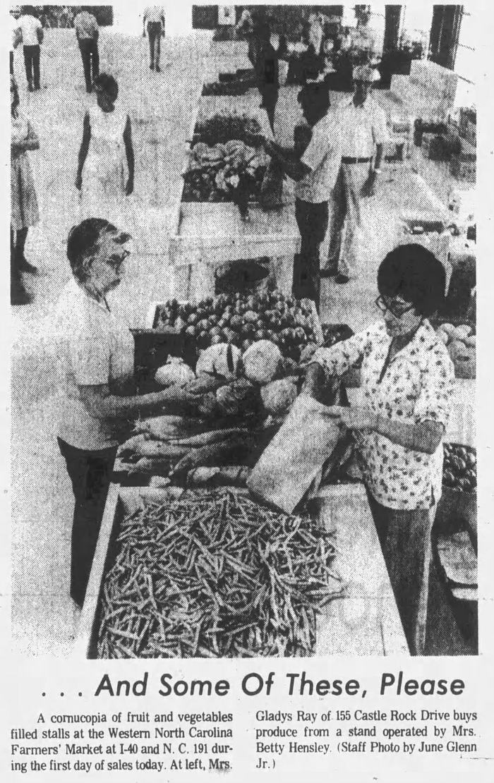 Newspaper article about the WNC Farmers Market opening on September 1, 1977.