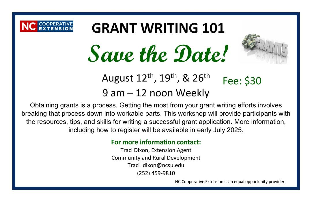 Grant Writing 101 flyer.