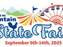 NC Mountain State Fair logo: mountains, tent, ferris wheel, rooster; September 5–14, 2025