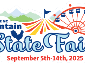 NC Mountain State Fair logo: mountains, tent, ferris wheel, rooster; September 5–14, 2025