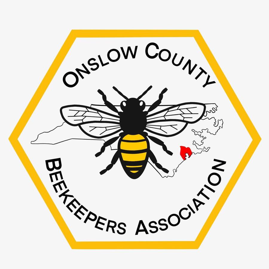 Onslow County Beekeepers Association Logo, features a bee and highlights Onslow on the NC map.