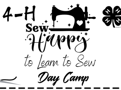 4-H Sew Happy to Learn to Sew Day Camp, sewing machine and needle graphics