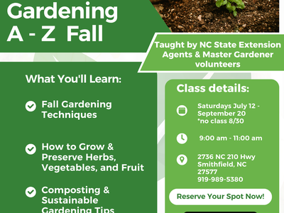 Gardening A - Z Fall Join Us for a Beginning Gardening Course! Discover the essentials of successful gardening in this hands-on, beginner-friendly series. Topics will include: Fall gardening techniques How to Grow & Preserve Herbs, Vegetables, and Fruit C