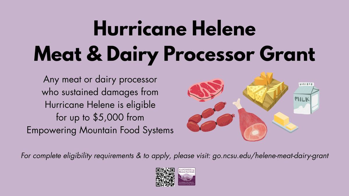 Hurricane Helene Meat & Dairy processor grant.