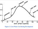 Graph of corn daily water use vs days after planting; peak at tasseling (~60–70 days)