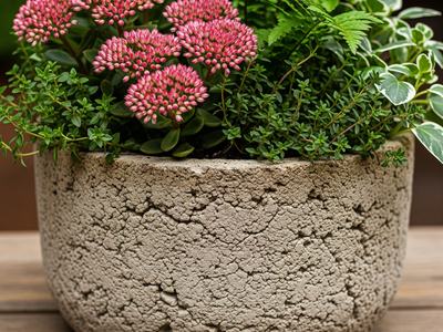 Hypertufa Planter with Pink flowers