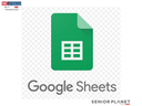 Google Sheets logo: green spreadsheet icon with text "Google Sheets" and "SENIOR PLANET"