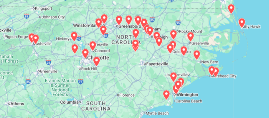 Screenshot of map of demonstration garden locations.