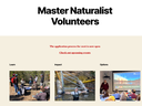 'Master Naturalist Volunteers' header, notice 'application process for 2026 is now open', three photos beneath
