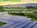Solar array with text: "Increased NC County Tax Revenue From Utility-Scale Solar — 2025 Update"