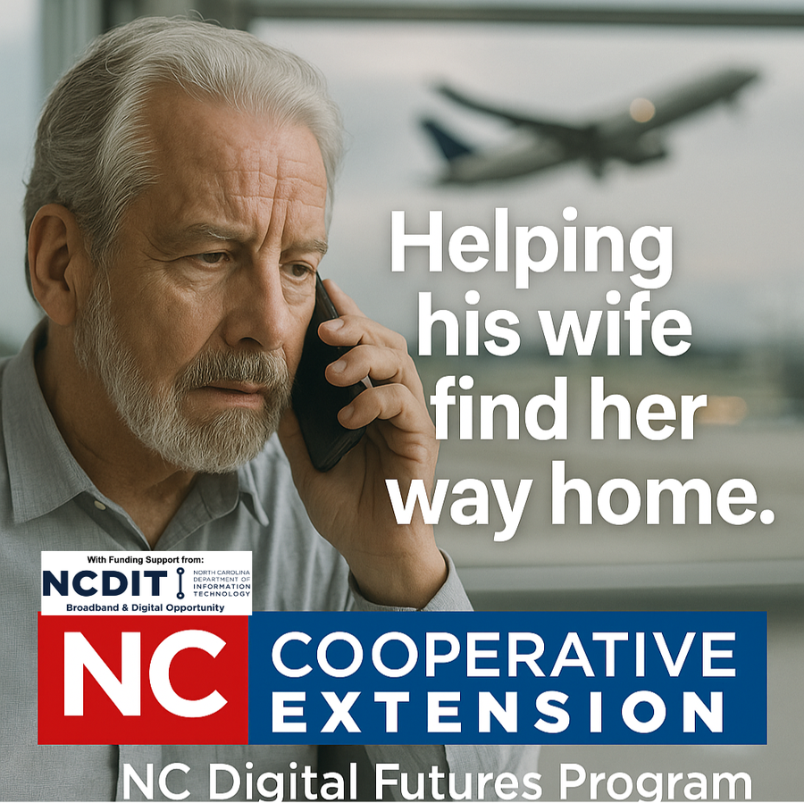 A worried man talks on the phone. Helping his wife find her way home.