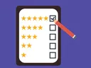 Clipboard showing rows of star ratings; pencil marking the five-star checkbox