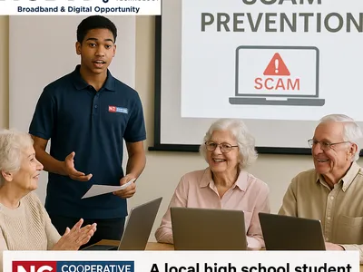 A highschooler teaches adults about scams. 