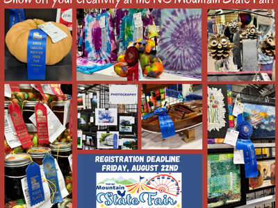Collage of fair exhibits with ribbons and text "Registration deadline Friday, August 22nd"