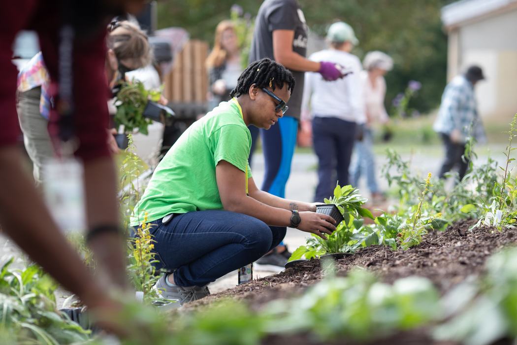 Durham community members learn to plant a demonstration garden from Extension Master Gardener volunteers.