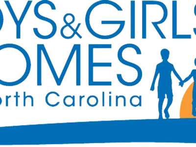 BOYS & GIRLS HOMES of North Carolina text with three children silhouettes holding hands and sun